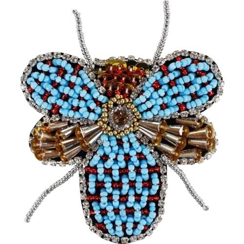 Handmade Beaded Bee Insect Motifs Patches Sew on Crystal Applique for Clothes Bags Shoes Decorated Badge Craft 10 pieces