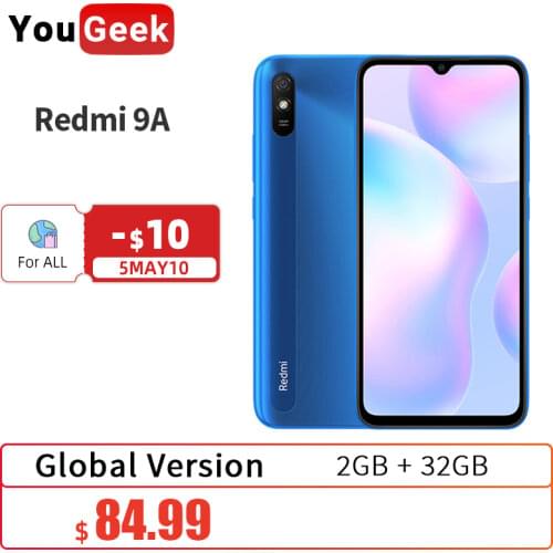Global Version Xiaomi Redmi 9A 9 A 2GB 32GB Cellphone 5000mAh Battery MTK Helio Octa Core 6.53" Dot Drop Display 13MP AI Camera