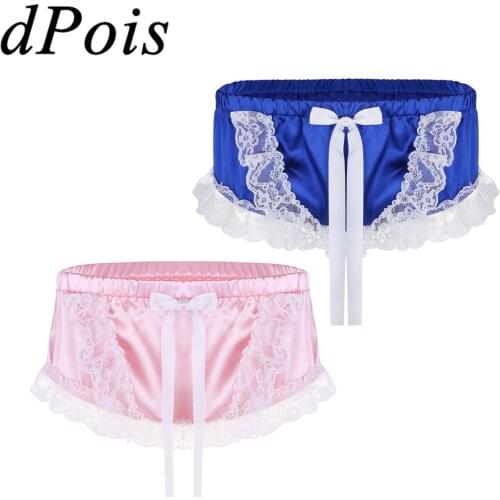 Sissy Panties Underwear Men Boxer Jockstrap Man Mens Sexy Briefs Thong Gay Male Exotic BowknotLace Sissy Panties Shiny Lingerie