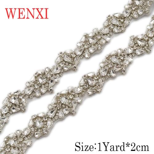 WENXI 10YARDS Wholesale Accessory Bridal Sash Beaded Sewing Crystal Rhinestone Applique Trim Iron On For Wedding Dress WX916