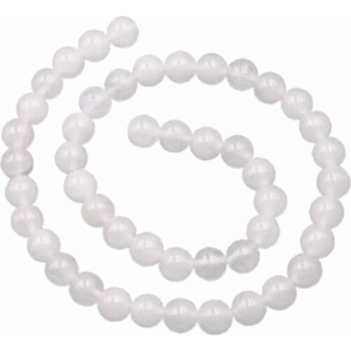 Jewelry Making Natural White Chalcedony Jades Loose Beads Smooth Round Spacer Transparent Crystal DIY Necklace Bracelet 15" B26