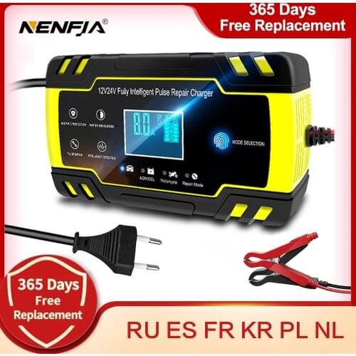 12/24V 8A Car Battery Charger Touch Screen Pulse Repair LCD Battery Charger For Car Motorcycle Lead Acid Battery Agm Gel Wet