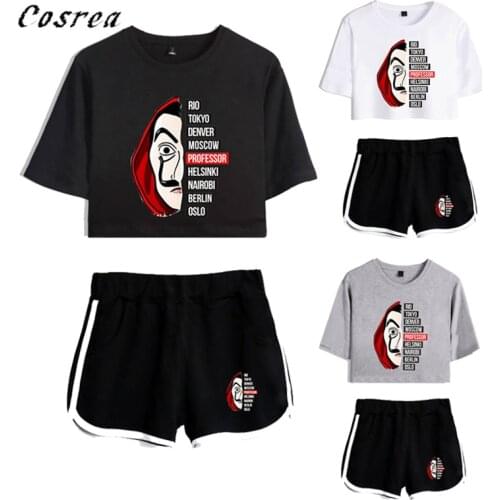 La Casa De Papel T Shirt Short Set Cosplay Costume Women Money Heist T Shirt Tee House of Paper Graphic Short Sleeve Sportswear