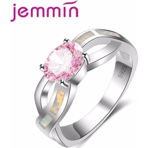 Oval Pink Austrian Crystal For Women Hollow Fine Opal Rings 925 Sterling Silver Romantic Wedding Engagement Rings Colorfu