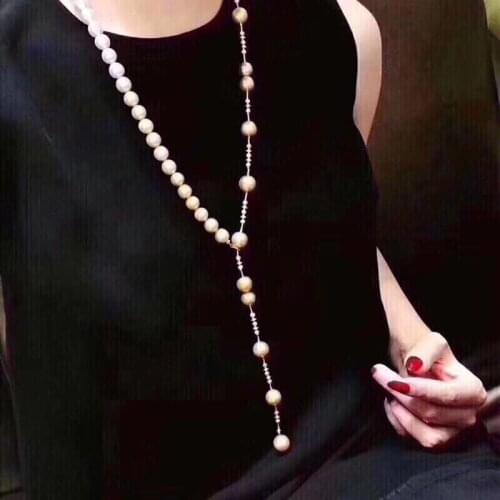 Pearls Sweater Chains Fine Jewelry 1123 Natural Fresh Water Edison Peals Necklaces 9-10mm for Women Fine Pearls Necklaces