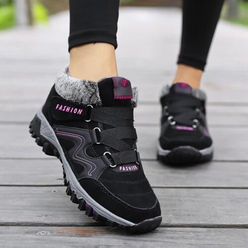 Winter Womens Snow Boots Leather Women Warm Thick Plush Snow Boots Waterproof Wedge Suede Boots Ladies Shoes