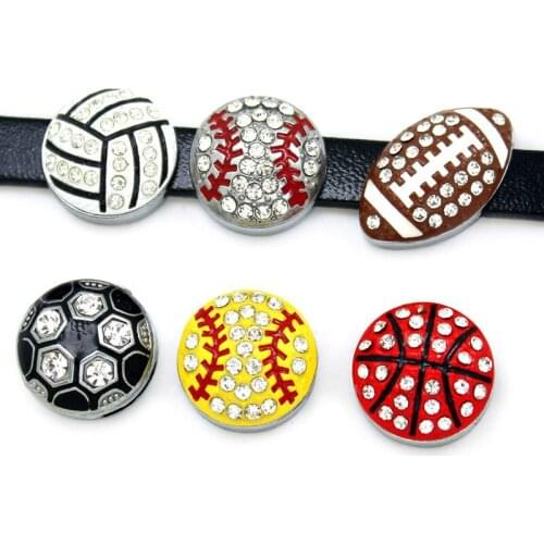 10pcs/lot Internal Dia 8mm Crystal Basketball Football Soccer Slide Charm DIY Accessories fit 8mm wide belt pet collar