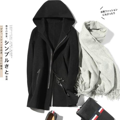 100% Wool Coat Men Hooded Double-sided Spring Autumn Long Windbreaker Mens Coats and Jackets LM18-1023 KJ1465