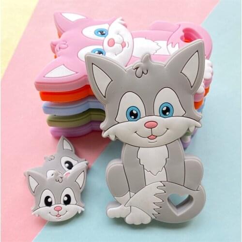 2Pc/Set Bpa Free Silicone Mini Fox Beads Baby Teether Silicone Fox Teether For Pacifier Clips DIY Cute Teething Toys