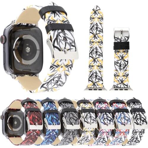 38/40mm 42/44mm Graffiti Genuine Leather Bracelet for Apple Watch Strap Men Women Wristband for iWatch Series 1/2/3/4 Band