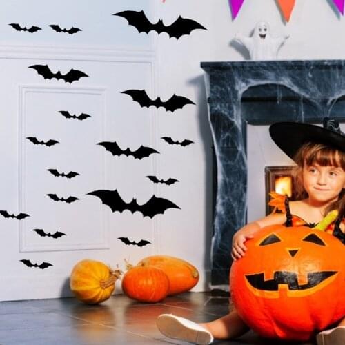 Halloween 3D Bat Stickers Black PVC Party Scary Decor Props Wall Sticker Halloween Supplies for Doors Walls Windows Decorations