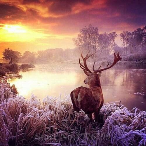 5D Diy Daimond Painting "Winter Deer" Diamond Painting Full Round Rhinestones Diamant Painting Embroidery Animals set home decor