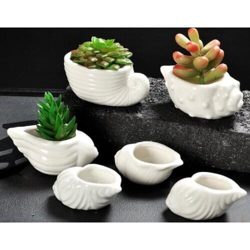 6pcs/pack ceramic flower pots planters home decor flower vases ceramic vases cute shell cartoon vase Succulent pots