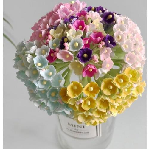 8 pieces / 40 heads 1 cm mini paper flowers roses bouquet artificial flower cheap wedding decoration for scrapbooking DIY flores