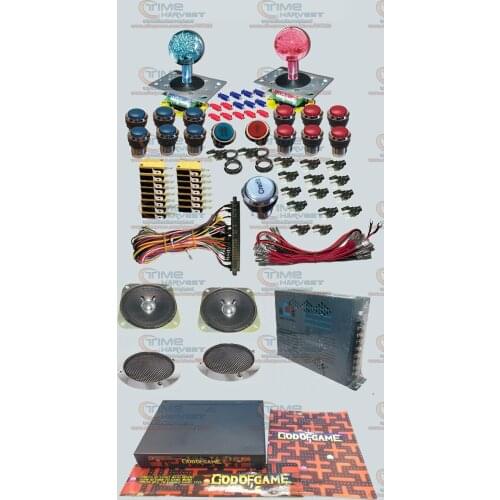 Arcade parts Bundle kit With GOD OF GAMES 900 in 1 PCB illuminated Joystick Chrome LED illuminated button Speakser Jamma Harness