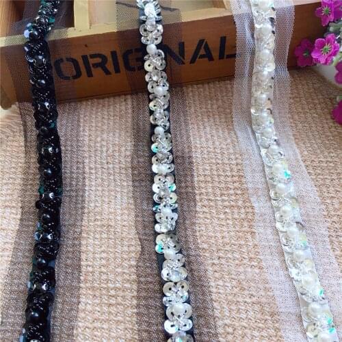 White Black Pearl Seed Bead Beaded Trims Sew On collar Ribbon 2 Yards 3cm Width for Jewelry Headpiece DIY Dress belt free ship