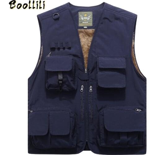 Large Size 5XL Men Multi-pocket Winter Fleece Thicken Warm Vest Waistcoat Photography Fishing Outdoor Tactical Sleeveless Jacket