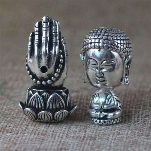 5pcs/lot Praying Hands with lotus guru beads for rosary making 3 hole bead Metal buddha spacer beads Tibetan Buddhism Supplies