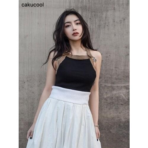 Cakucool 2019 spring and summer new catwalk European and American style playful sexy knit vest strap short female