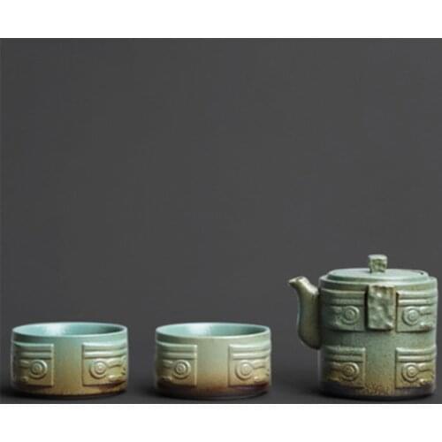 Retro Wind Kiln Rough Pottery One Pot Two Cups Travel Tea Set Convenient and Personalized Home Office Tea Maker Drinking Set