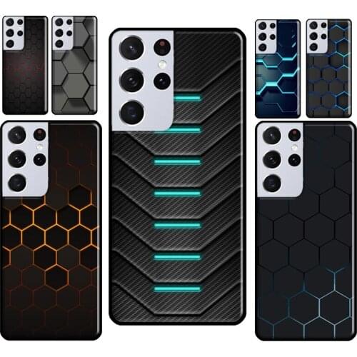 Carbon Fibre Futuristic Neon honeycomb Phone Case For Samsung Galaxy S21 S20 FE Note 10 S8 S9 S10 Plus Note 20 Ultra Back Cover