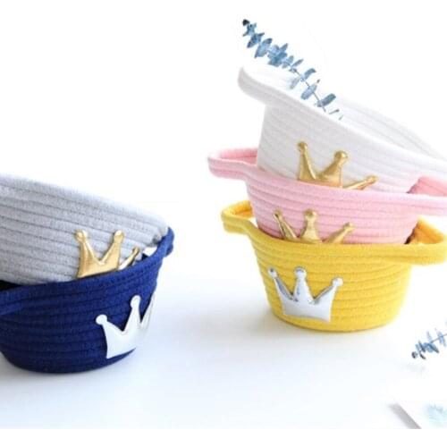 Ins Nordic Cotton Rope Storage Basket Crown Weaving Finishing Box Desktop Cosmetics Sundries Organizer Hamper Home Accessories