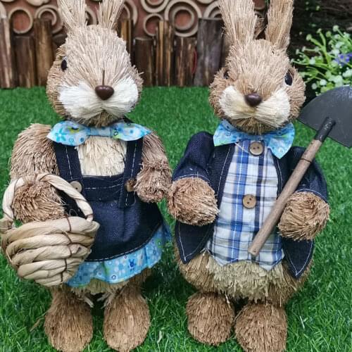 Artificial Straw Rabbit Home Garden Bunny Decoration Foam Easter Holiday Party Wedding Ornament Park Photo Props Crafts