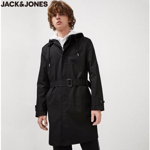 JackJones Mens Business Casual Detachable Hooded Mid-length Pure Color Trench Coat|220121524