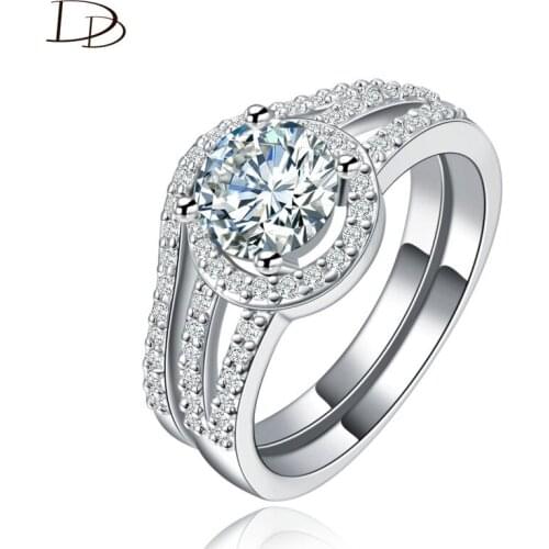 DODO Fashion Couple Ring Sets For Women Round AAA Zircon Wedding Jewelry silvery Banquet Anel Fine Rings Lover Dd128