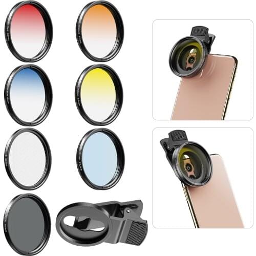 7in1 Lens Filter Kit 52mm ND32 CPL Lens 6-Point Star Filter Red/Blue /Yellow/Orange Filters Compatible with Smartphones Camera