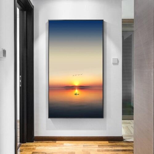 Sunrise Sea Ocean Canvas Print Marina Wood Bridge Wall Mural Poster Modern Natural LandscaPE Picture for Living Room Lobby Decor
