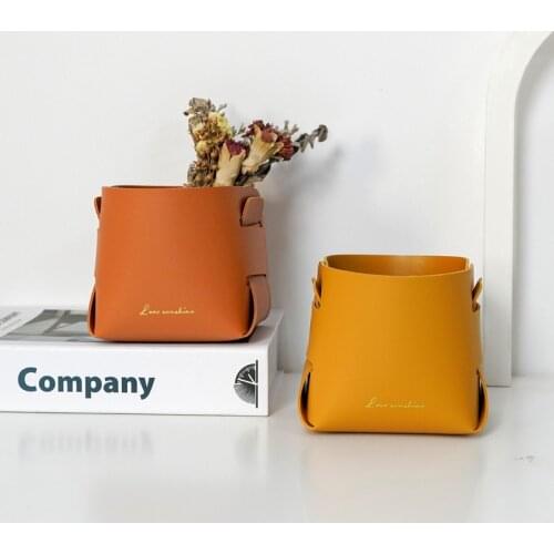 Nordic Leather Porch Key Storage Box Desktop Cosmetic Foldable Remote Control Sundries Storage Basket