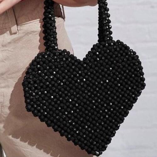 2019 New Heart-shaped Beaded Wrapped Hand-held Beads Handmade Ins Pack Niche Design Personality Loving Love Bead Bag