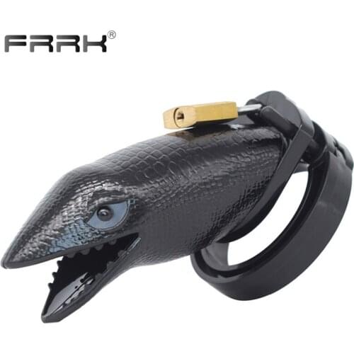 FRRK Shark Chastity Cock Cage Plastic Penis Lock with 5 Rings for Men Male Bondage Device Adults BDSM Sex Toys Intimate Products