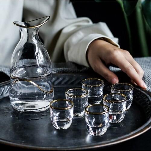 Japanese style Phnom Penh gift box sake wine set transparent glass spirit yellow white wine pot cup separator wineware