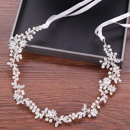 Pearl Rhinestone Headband For Wedding Hair Accessories Floral Leaf Bride Pearl Headbands For Women Headpiece Hairband