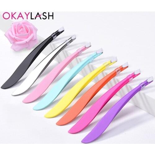 OKAYLASH Professional Eyebrow Tweezers Stainless Steel Gold Lash Clamps Colorful Hair Removal Tweezers Metal Beauty Makeup Tools