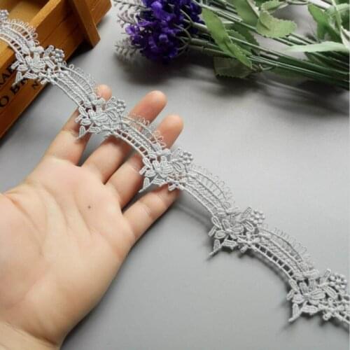 1 Yards Soluble Gray Polyester Flower Embroidered Lace Trim Ribbon Fabric Sewing Supplies Craft Decor, DIY Handmade Materials