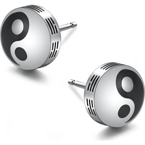 Retro Taoist Tai Chi Gossip Stud Earrings Chinese Style Stainless Steel Earring for Men Lucky Amulet Jewlery