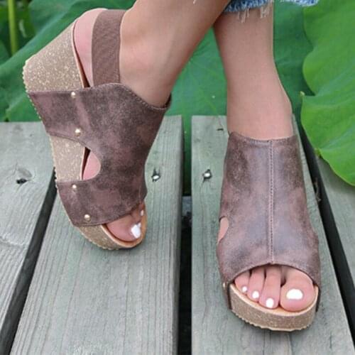 Retro Women Wedges Sandals Peep Toe Slip On Ladies Shoes Woman Thick Bottom Cowboy Leather Vogue Female Summer Shoes New New
