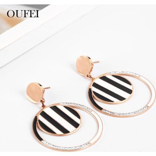 OUFEI Rose Gold Circle Shape Drop Earrings For Women Stainless Steel Jewelry Woman Vogue 2019 Jewelry Accessories
