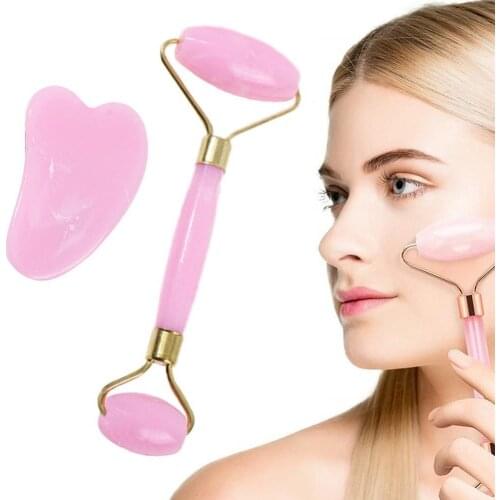 Face Massage Jade Roller Rose Quartz Natural Stone Crystal Slimmer Lift Wrinkle Double Chin Remover Beauty Care Slimming Tools