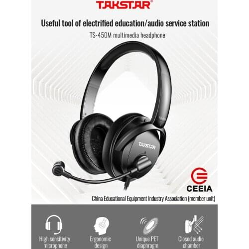 Takstar TS-450M/TS450M Multimedia Headphone Gaming Esports Computer Headsets Closed Design High Sensitivity Mic PU Leather Ear