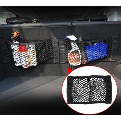 Universal Car Seat Back Storage Elastic Mesh Net Bag Luggage Holder Pocket Sticker Trunk Organizer Strong MagicTape Car-styling