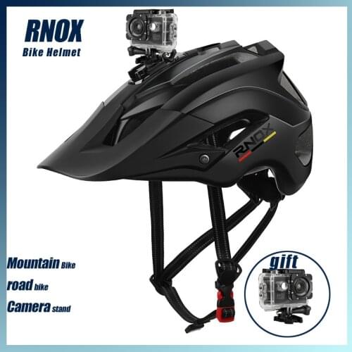 RNOX Bike Helmet Bicycle Safety Helmet With Camera Stand MTB Road Bike Racing Cross-country Cycling Equipment Free Camera