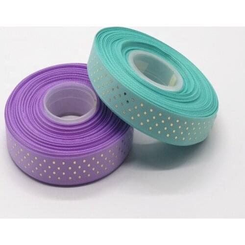 Spring Series dots pattern gold foil printed grosgrain ribbon in stock