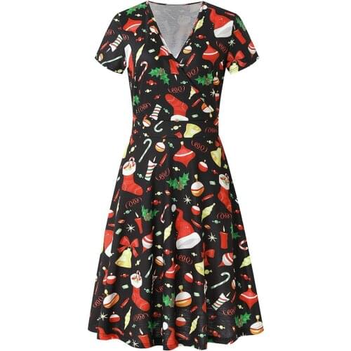 Ladies Women Santa Christmas Vintage Swing Flare Dress Snowflake Xmas Rockabilly