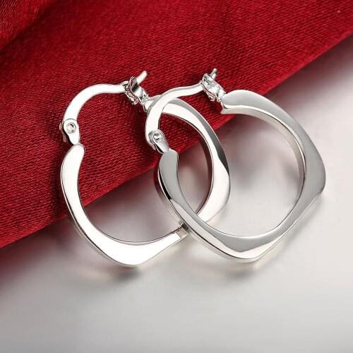 MEEKCAT Silver 925 Jewelry Thin Flat Square Ring Earrings Women Fashion Silver Ear Ring