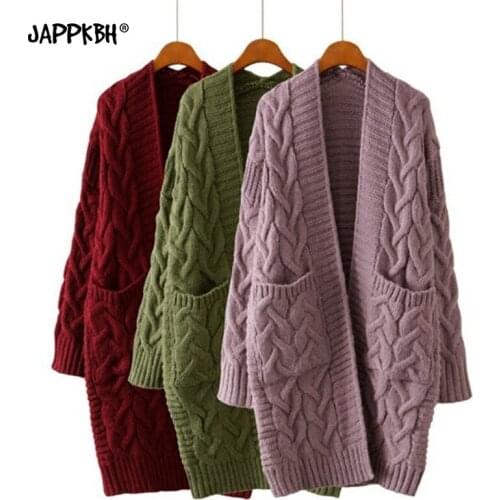 Women Spring Autumn Long Sweater Jacket Female Warm Knitted Sweater Coat 2021 Elegant Cardigans Outwear Solid Loose Sweaters