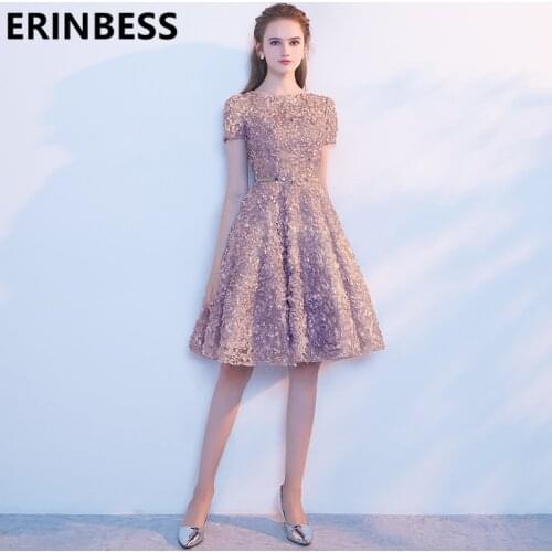 Vestido De Festa Short Prom Dresses Champagne Luxury Beaded Knee Length Women Formal Party Gowns 2019